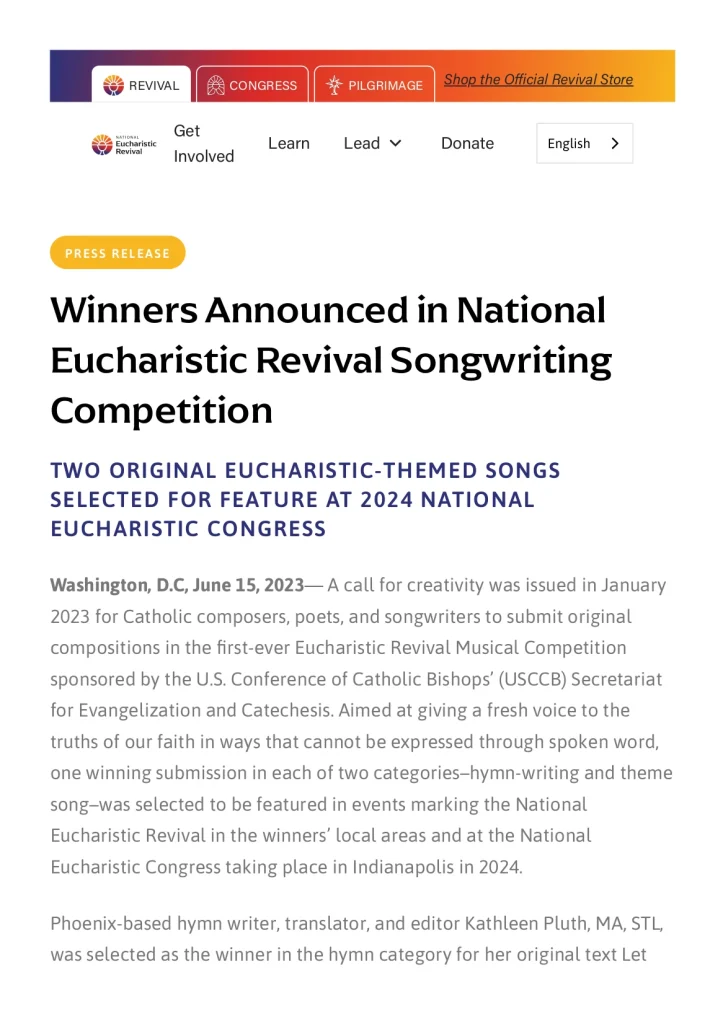 Image of article with title "Winners Announced in National Eucharistic Revival Songwriting Competition"